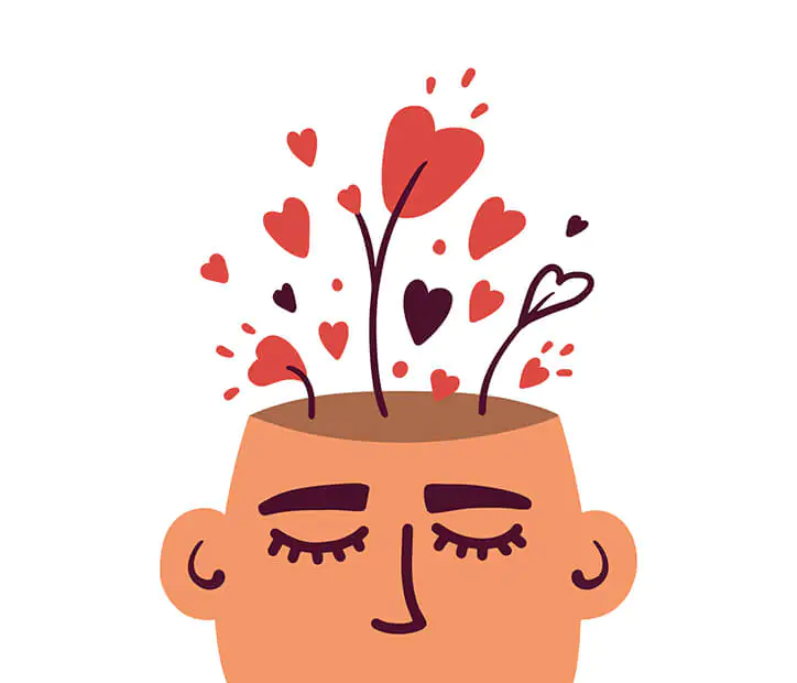 color drawing of person with flowers coming from the top of their head for Nsight article Emotional Health